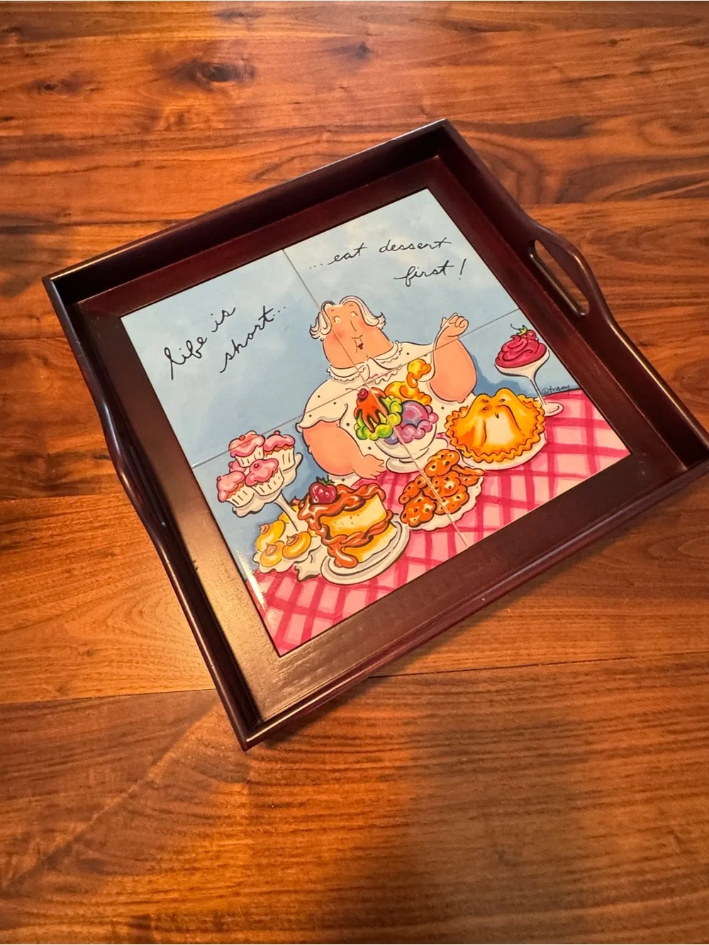 Vintage Mud Pie Wood Ceramic Serving Tray 14.75